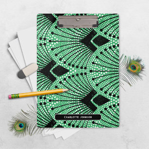 Art Deco Green Black White Vintage Peacock Pattern Clipboard