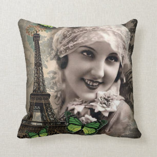 art deco green butterfly vintage gatsby girl cushion