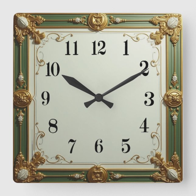 Art Deco Green Elegant Square Wall Clock (Front)