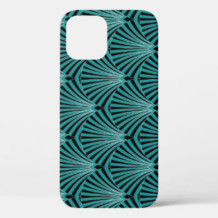 Art Deco: green fan pattern. iPhone 12 Case