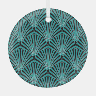 Art Deco: green fan pattern. Glass Tree Decoration