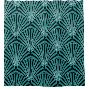 Art Deco: green fan pattern. Shower Curtain
