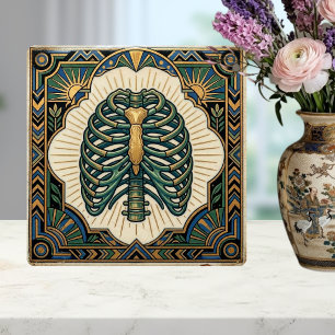 Art Deco Green Ribcage Skeleton Anatomical Tile
