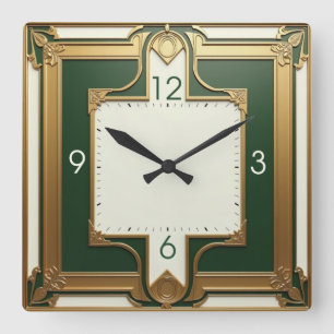 Art Deco Green Square Wall Clock