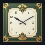 Art Deco Green Square Wall Clock<br><div class="desc">Great clock design. You will love it like others. Be free to use this design for other product you like or to customise and add your text. Follow me for more. Thank you. Have a nice day.</div>