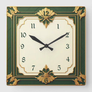 Art Deco Green Square Wall Clock