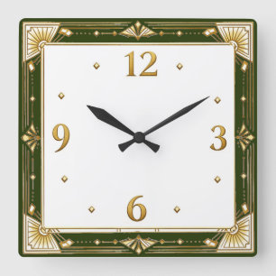 Art Deco Green Square Wall Clock