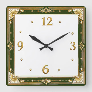 Art Deco Green Square Wall Clock