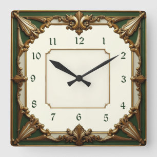 Art Deco Green Square Wall Clock