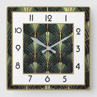 Art Deco Green Square Wall Clock