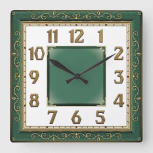 Art Deco Green Square Wall Clock