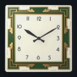Art Deco Green Square Wall Clock<br><div class="desc">Great clock design. You will love it like others. Be free to use this design for other product you like or to customise and add your text. Follow me for more. Thank you. Have a nice day.</div>