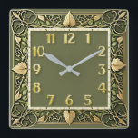 Art Deco Green  Square Wall Clock<br><div class="desc">Great clock design. You will love it like others. Be free to use this design for other product you like or to customize and add your text. Follow me for more. Thank you. Have a nice day.</div>