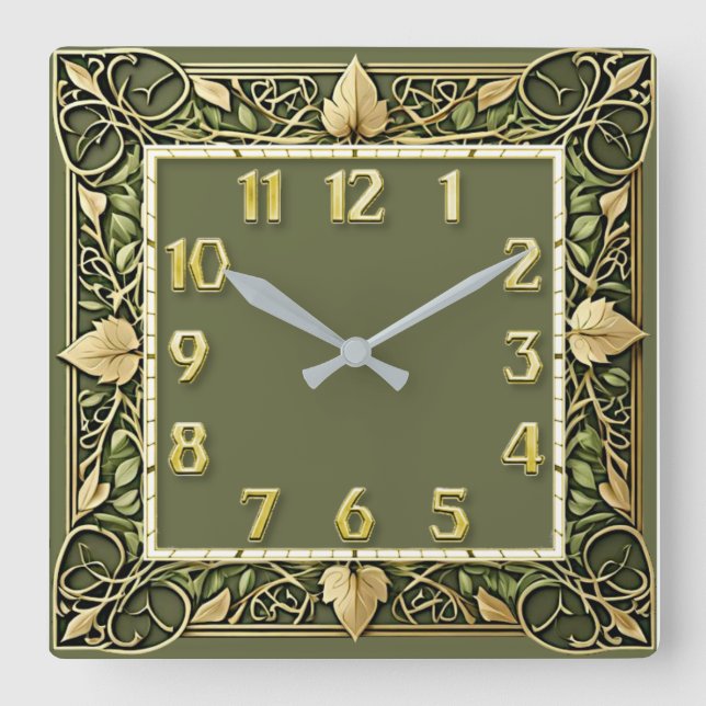 Art Deco Green  Square Wall Clock (Front)