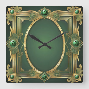 Art Deco Green Square Wall Clock