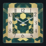 Art Deco Green Square Wall Clock<br><div class="desc">Great clock design. You will love it like others. Be free to use this design for other product you like or to customise and add your text. Follow me for more. Thank you. have a nice day.</div>