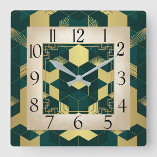 Art Deco Green Square Wall Clock