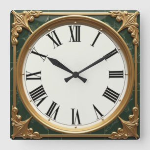 Art Deco Green Square Wall Clock