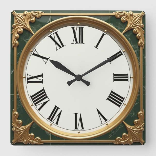 Art Deco Green Square Wall Clock (Front)