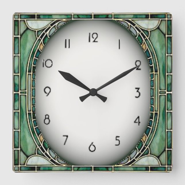 Art Deco Green Square Wall Clock (Front)