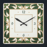 Art Deco Green Square Wall Clock<br><div class="desc">Great clock design. You will love it like others. Be free to use this design for other product you like or to customise and add your text. Follow me for more. Thank you. Have a nice day.</div>