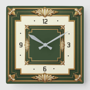 Art Deco Green Square Wall Clock