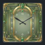 Art Deco Green Square Wall Clock<br><div class="desc">Great clock design. You will love it like others. Be free to use this design for other product you like or to customise and add your text. Follow me for more. Thank you. Have a nice day.</div>