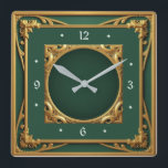 Art Deco Green Square Wall Clock<br><div class="desc">Great clock design. You will love it like others. Be free to use this design for other product you like or to customise and add your text. Follow me for more. Thank you. Have a nice day.</div>