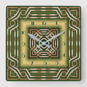 Art Deco green Square Wall Clock