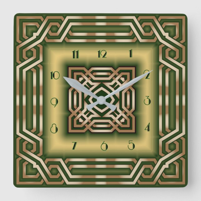 Art Deco green Square Wall Clock (Front)