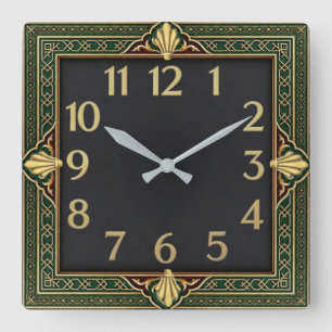 Art Deco Green Square Wall Clock