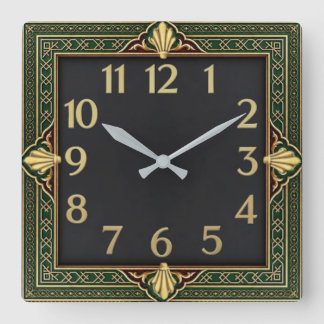 Art Deco Green Square Wall Clock