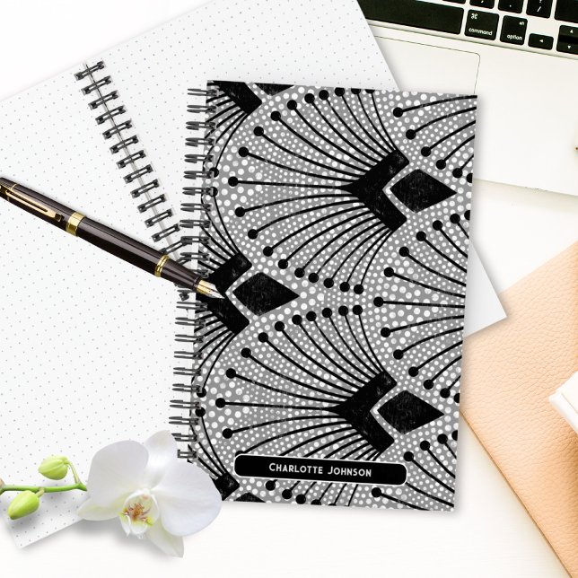 Art Deco Grey Black White Elegant Peacock Pattern Notebook (Art Deco Gray Black White Elegant Peacock Pattern Notebook ©Susanne Sachers - Sunny Mind 🌞)