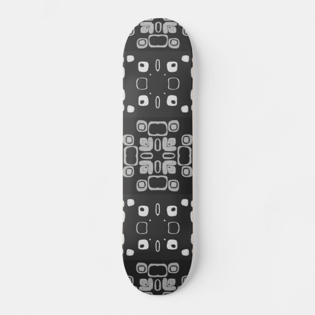 Art Deco Grey Floral Retro Abstract Skateboard (Front)