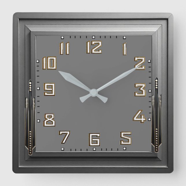Art Deco Grey Square Wall Clock (Front)