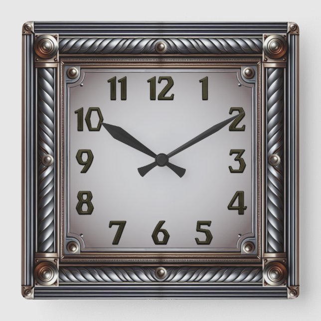 Art Deco Grey Square Wall Clock (Front)