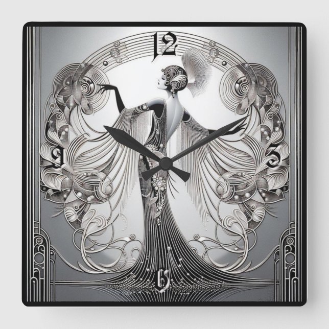 Art Deco Grey Square Wall Clock (Front)