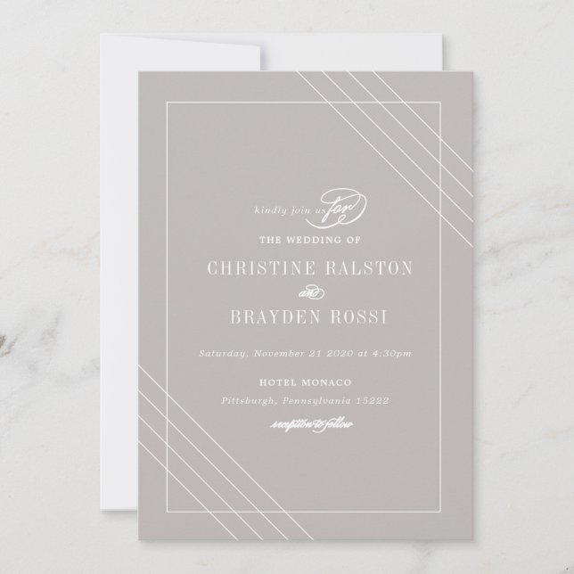 Art Deco Grey White Wedding Invitation (Front)