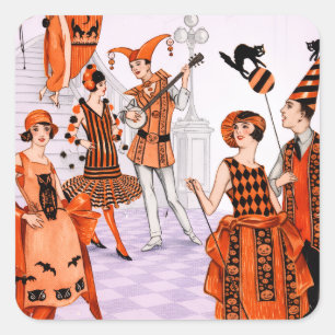 Art Deco Halloween Illustration – Vintage 1920s Square Sticker