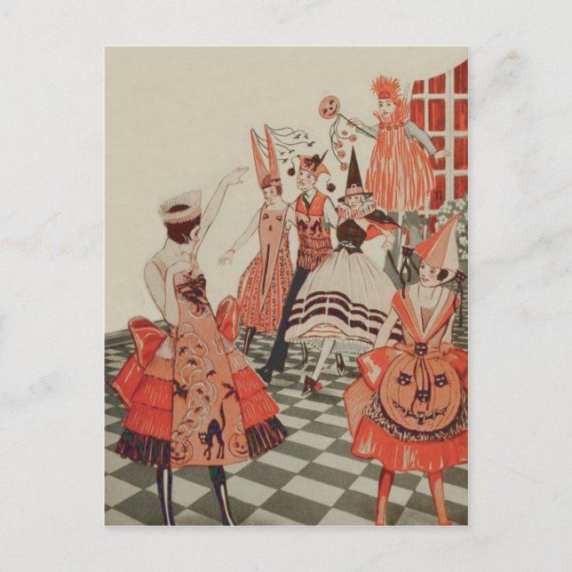 Art Deco Halloween Party Black Cat Pumpkin Invitation Postcard (Front)