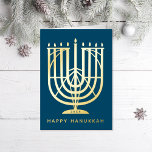 Art Deco Hanukkiah Menorah Happy Hanukkah Foil Holiday Card<br><div class="desc">Wish friends and family "Happy Hanukkah" with this art deco inspired hanukkiah,  with editable colours of both the menorah and the background. Photo optional inside.</div>