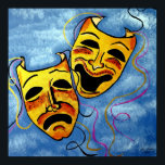ART DECO   HAPPY AND SAD POSTER<br><div class="desc">ART DECO HAPPY  AND SAD ACRYLIC PAINTING GOLD AND BLUE,  INTENSE COLORS ON CANVAS GREAT FOR LIVING ROOM</div>