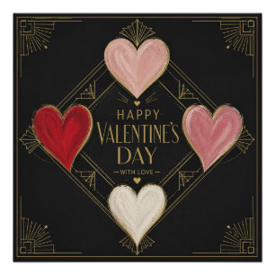 Art Deco Hearts of Passion Poster
