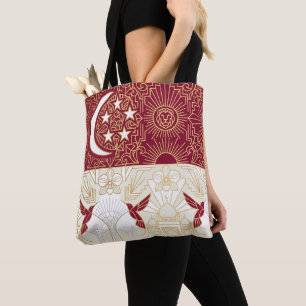 Art Deco Heritage Flag Singapore Custom Name Tote Bag