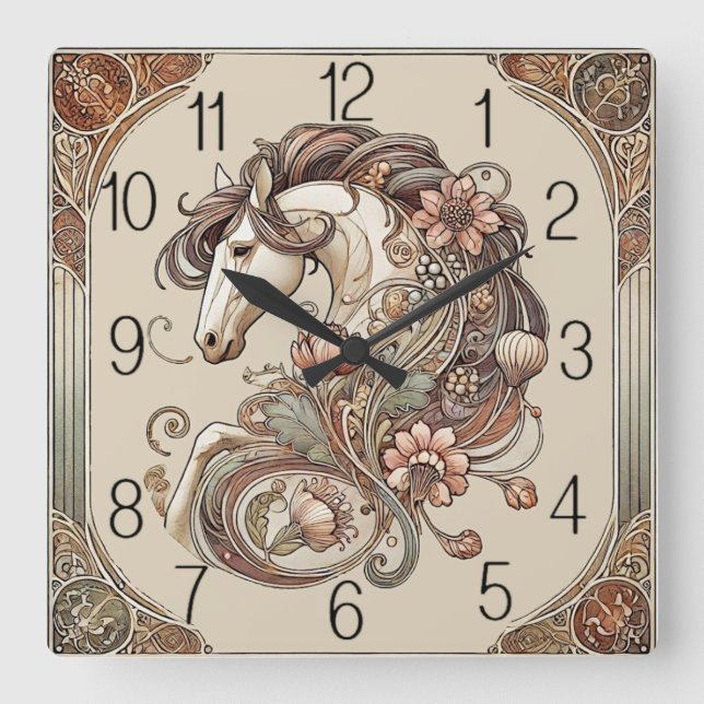 Art Deco Horse Square Wall Clock (Front)