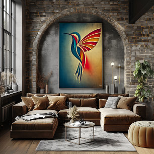Art Deco Hummingbird Abstract Geometric Bird Wall Poster
