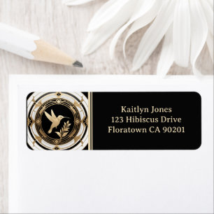 Art Deco Hummingbird Bird Black White Gold Address
