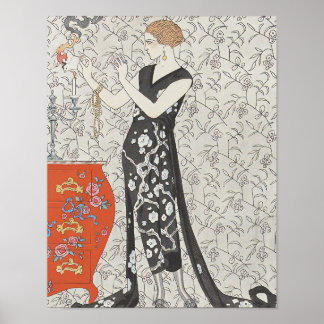 Art Deco image of a young lady burning a letter Poster