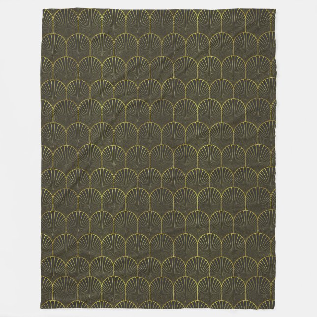 Art Deco In Gold And Black Fleece Blanket (Front)