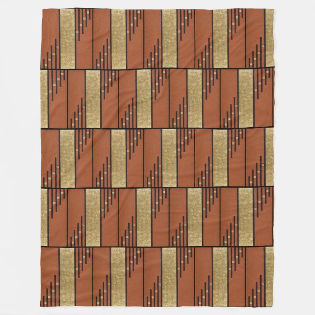 Art Deco In Gold And Tan Fleece Blanket (Front)